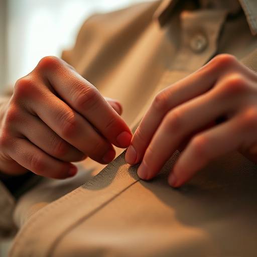 A close-up of a tailor's hands carefully measuring fabric for a bespoke suit, symbolizing attention to detail and precision.